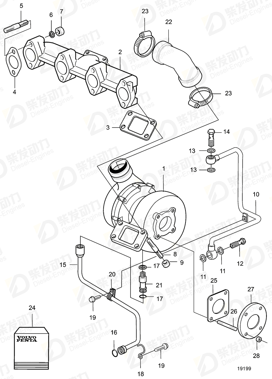 volvo penta Return line, oil drain 20512494 Drawing volvo penta Return line, oil drain 20512494 Drawing
